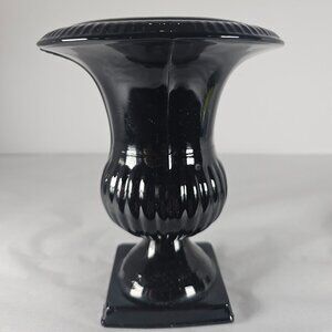 Gorgeous Glossy Grecian Style Glass Black Urn Vase 5.5 Inches Tall